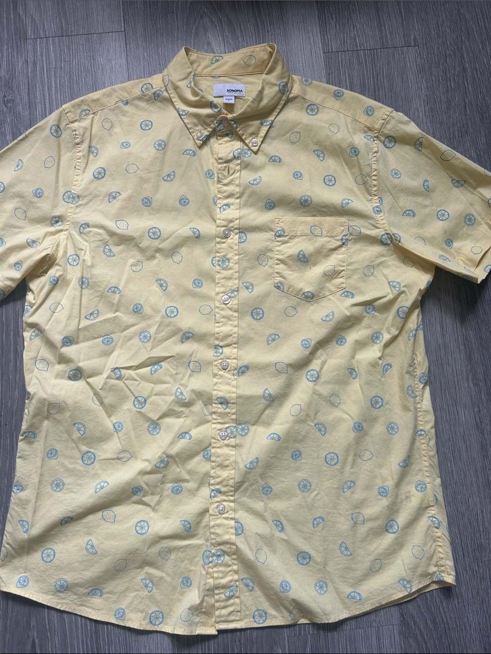 NWOT Sonoma Men’s Lemon Graphic Casual Button-Down Shirt